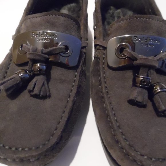 Baldinini Shearling Sheepskin Suede‎ Fur Moccasins Shoes Slip On Loafers - Picture 9 of 13